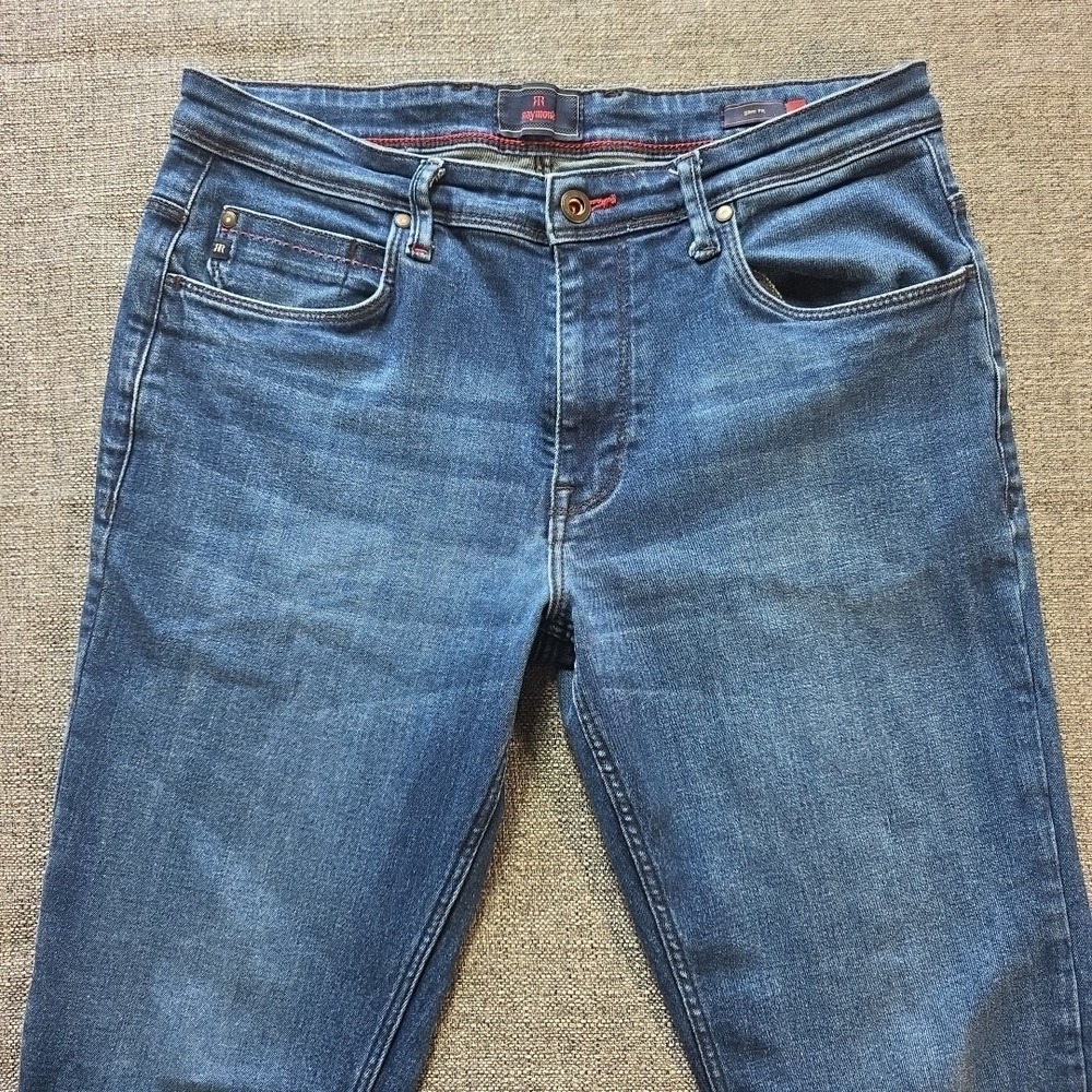 Raymond Men's Stretch Denim Jeans Size 32 Blue Cotton Blend Straight Fit...